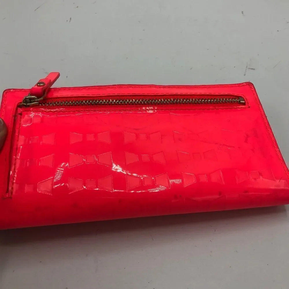 Kate Spade Pink Embossed Bow Wallet Snap Clutch Patent Leather Shiny Bag